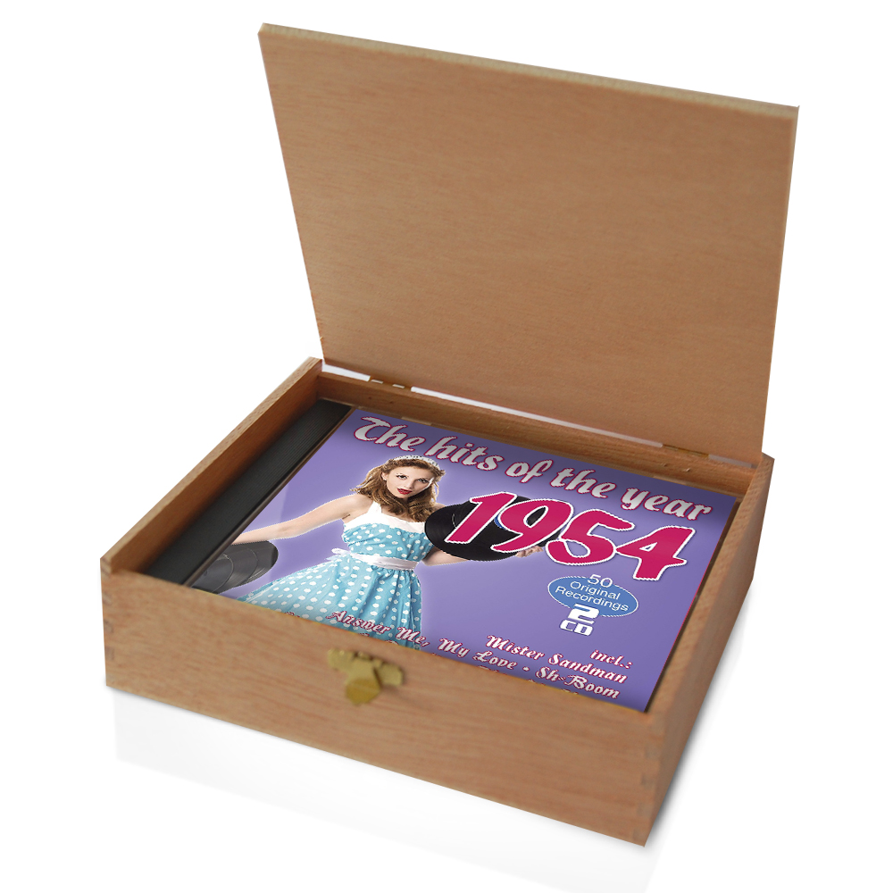 CD 1954 Musik Hits in Holzkiste mit edler Banderole