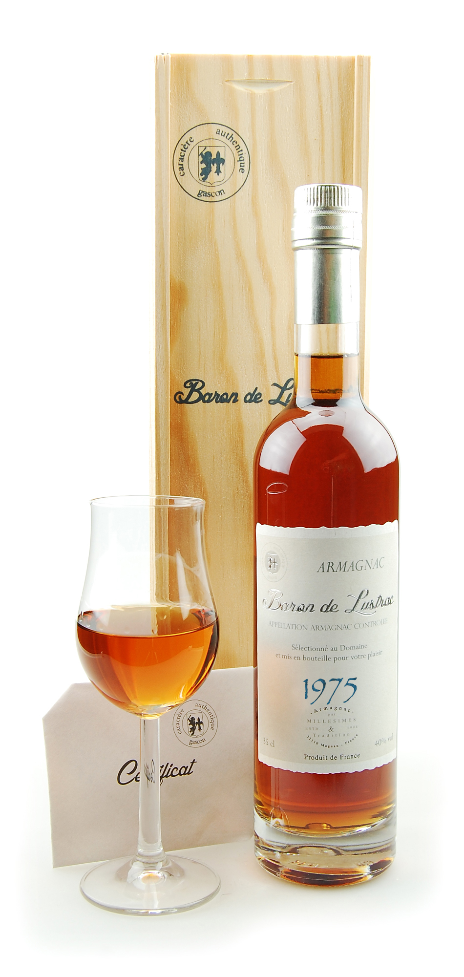 Armagnac 1975 Armagnac Baron de Lustrac in Holzkiste