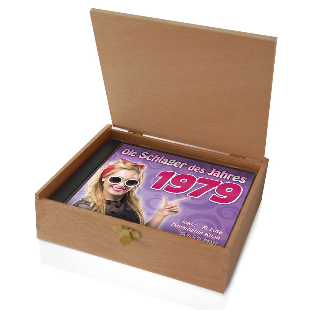 CD 1979 Schlager in Holzkiste mit Banderole und Siegel