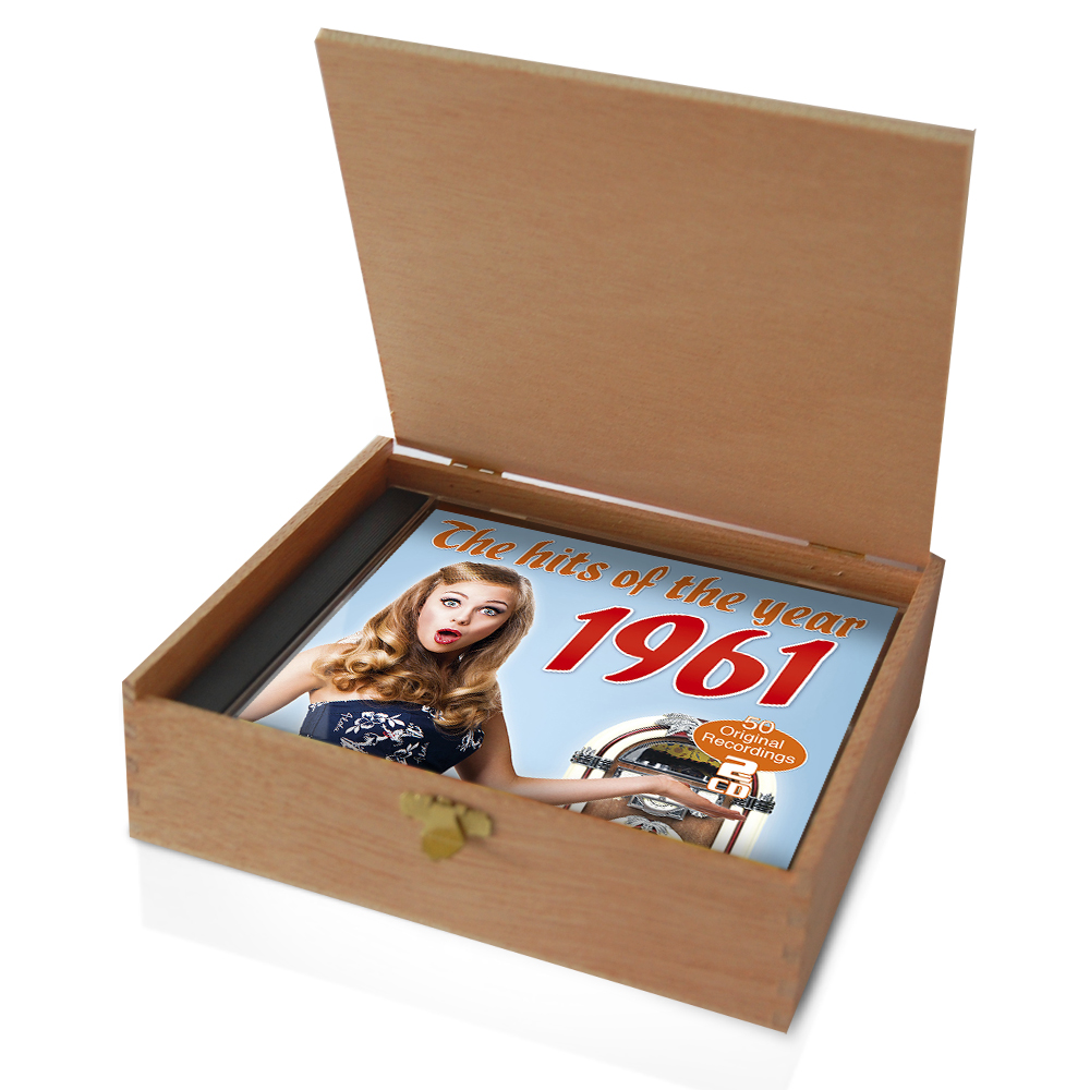 CD 1961 Musik Hits in Holzkiste mit edler Banderole